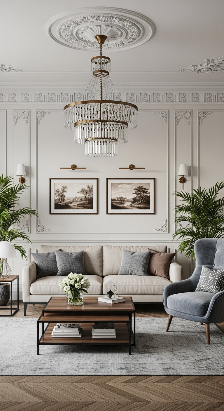 salon gris lustre cristal