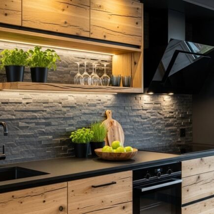 cuisine bois et noir minimalisme absolu
