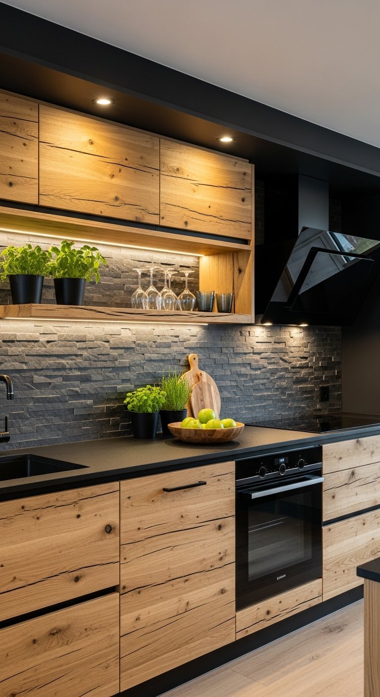 cuisine bois et noir minimalisme absolu