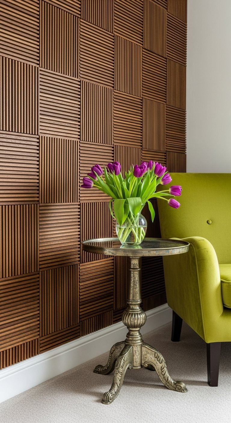 mur relief damier bois