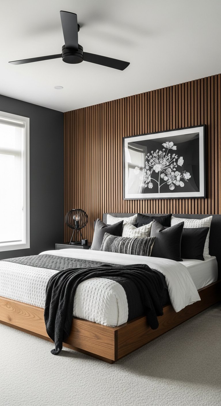 chambre moderne gris bois tasseaux