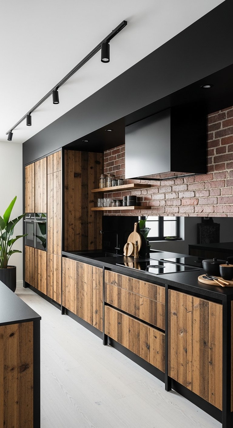 cuisine bois et noir chaleur parquet