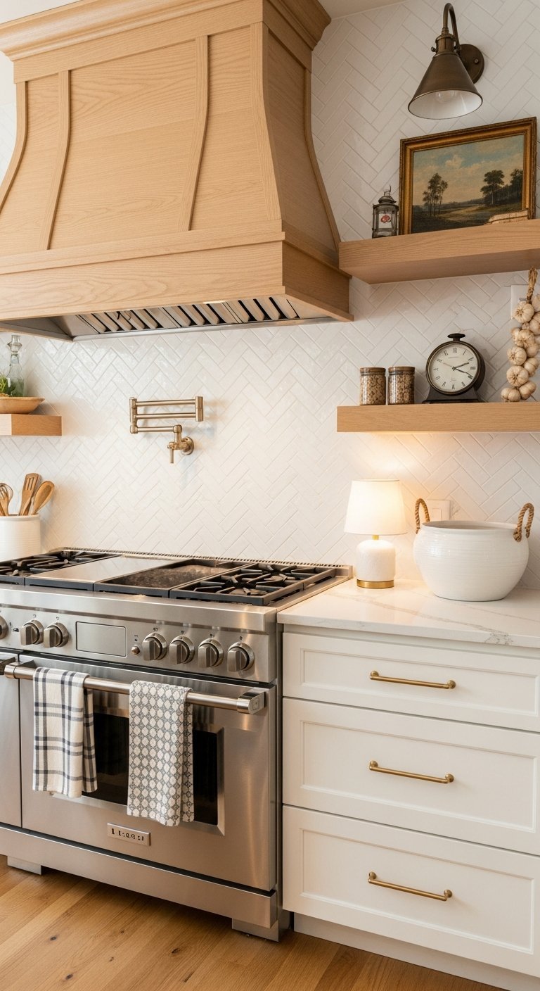 cuisine chevrons blancs etageres bois