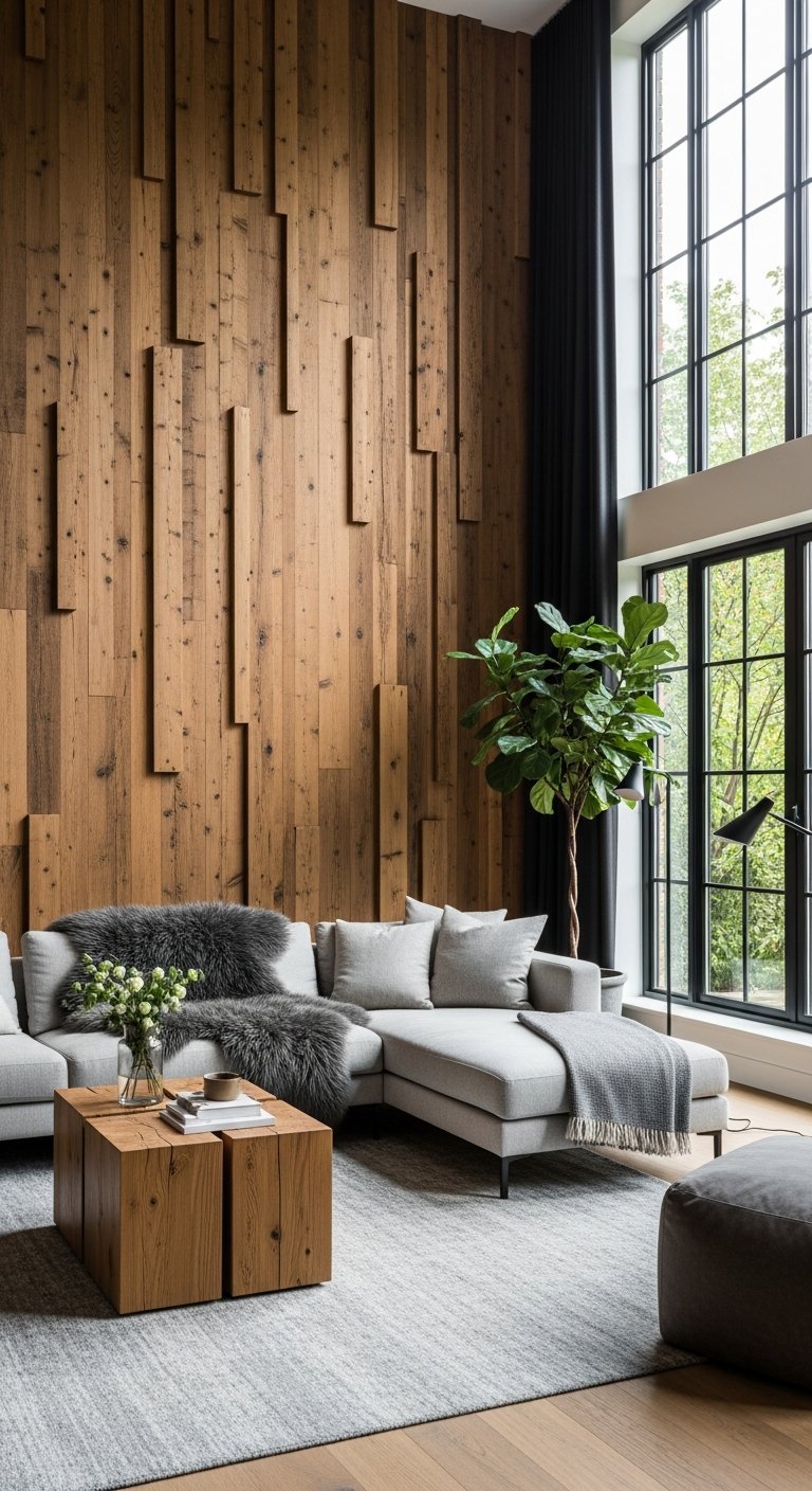 grand salon mur planches