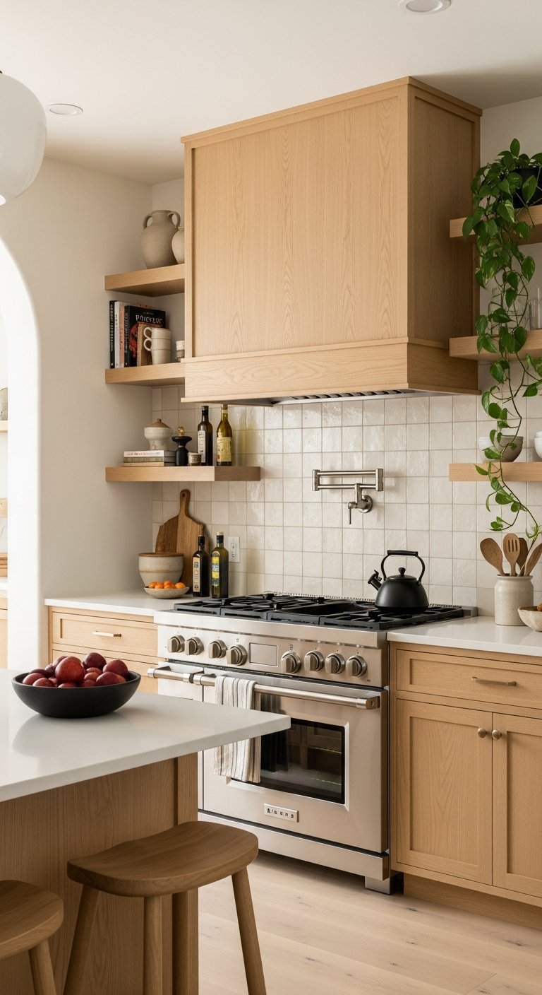 cuisine bois clair carrelage artisanal creme