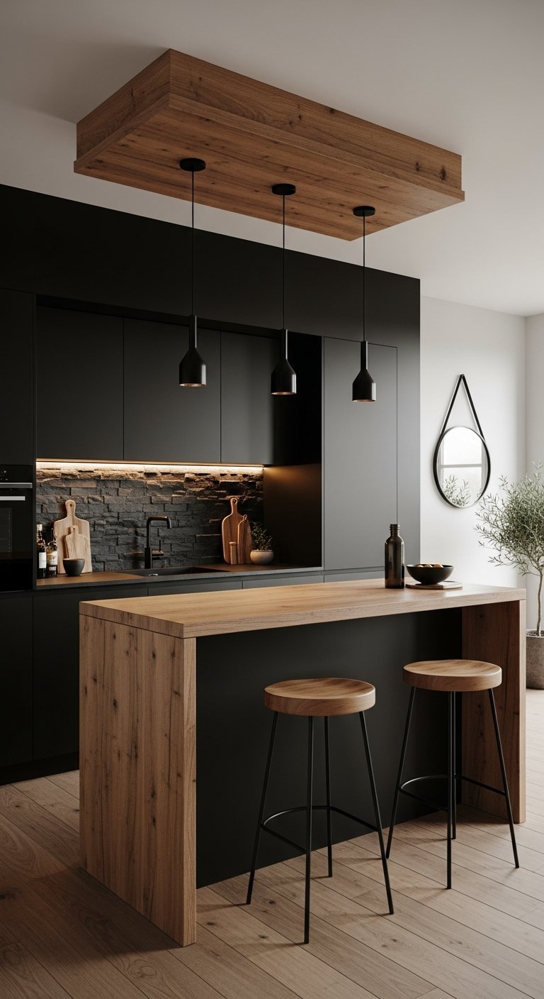 cuisine bois et noir verriere atelier