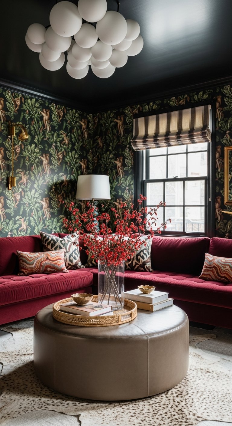 salon ambiance sombre fleurie