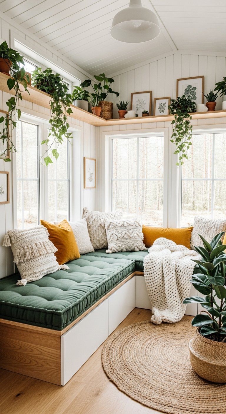 banquette fenetre plantes vertes