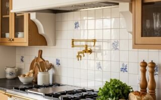 hotte platre courbe cuisine bois carrelage