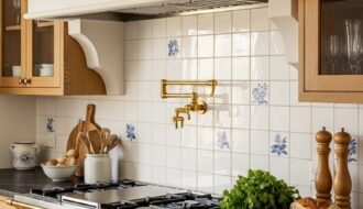 hotte platre courbe cuisine bois carrelage