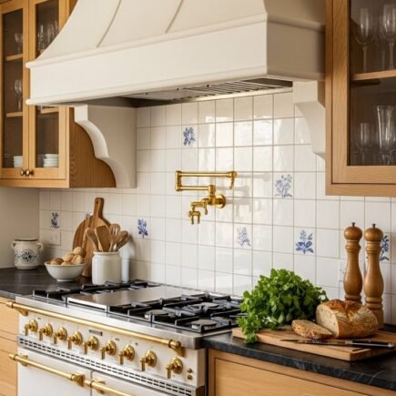 hotte platre courbe cuisine bois carrelage