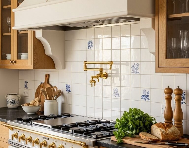 hotte platre courbe cuisine bois carrelage