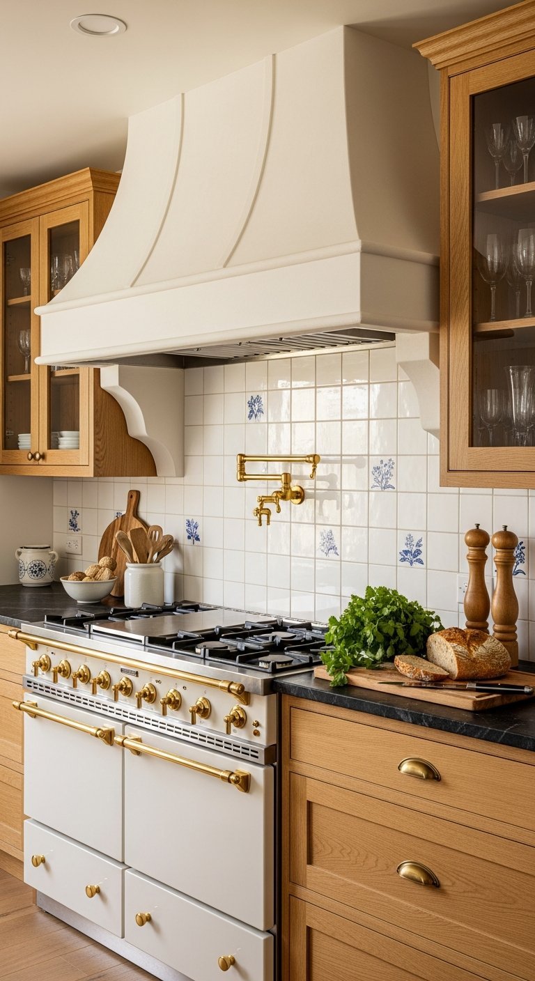 hotte platre courbe cuisine bois carrelage