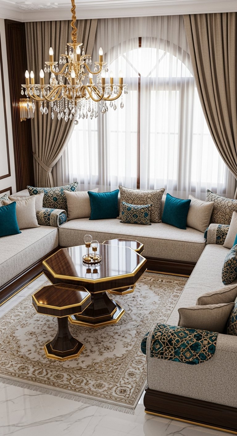 salon algerien moderne bleu gris