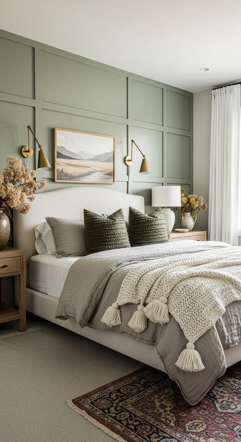 chambre vert sauge moulures classiques