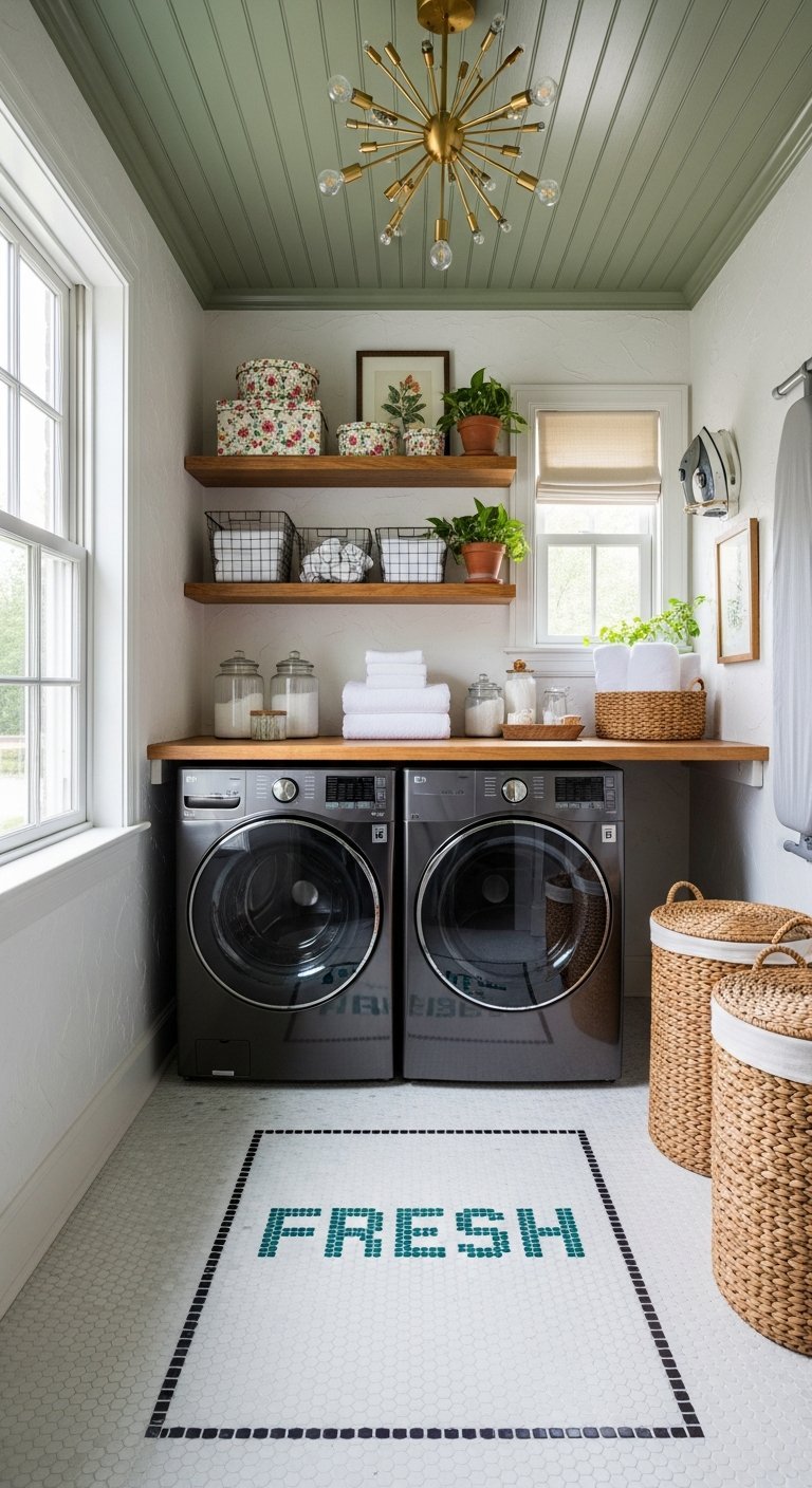 plafond vert lambris buanderie