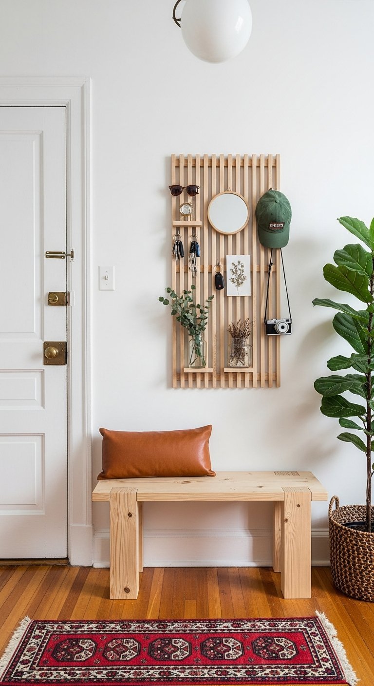 rangement mural bois tapis