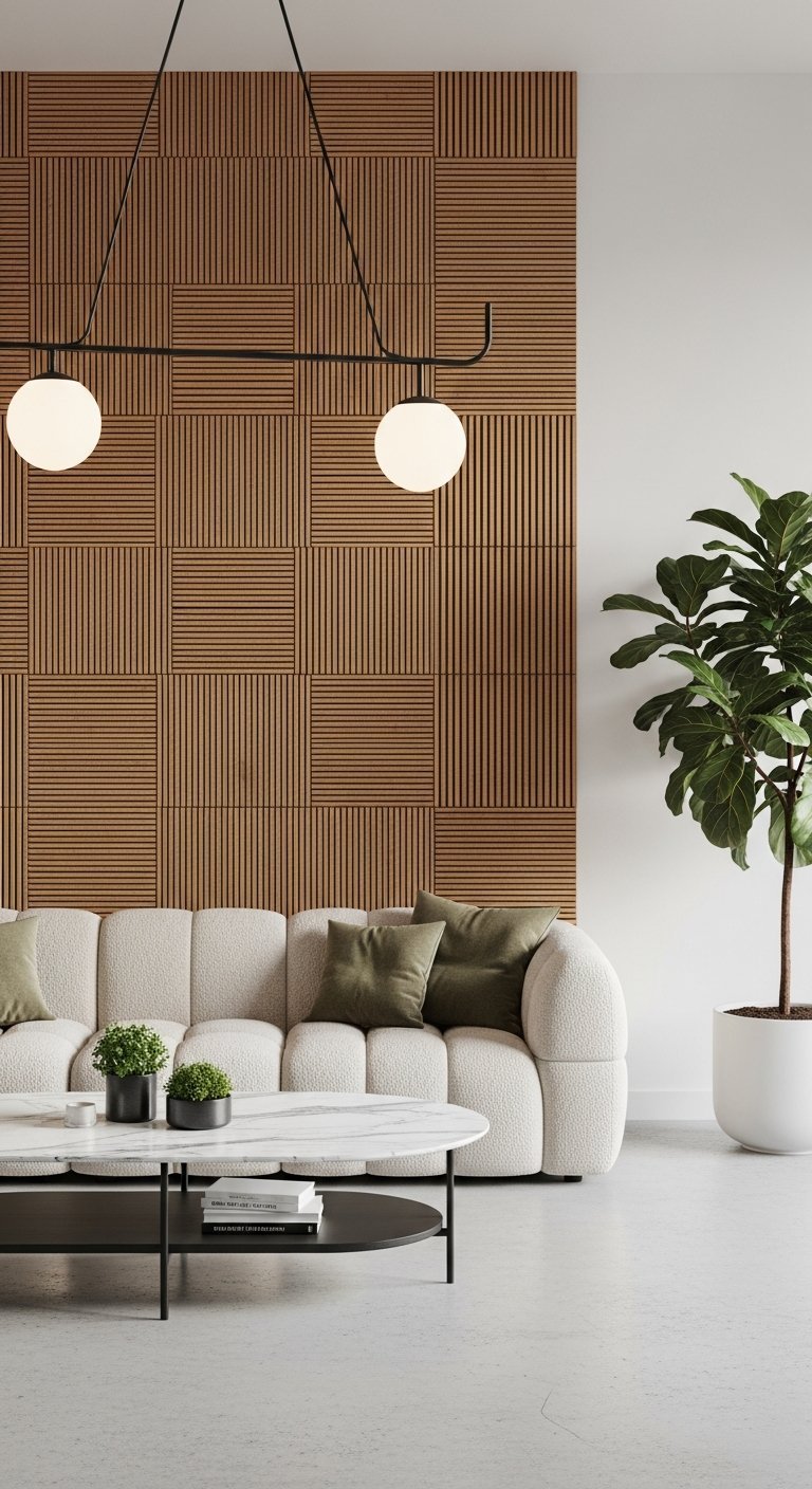 salon blanc panneaux carres