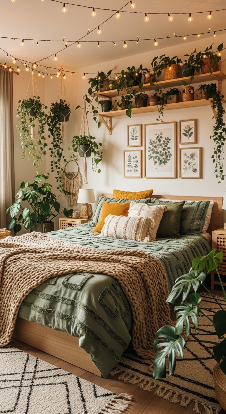 chambre boheme plantes suspendues