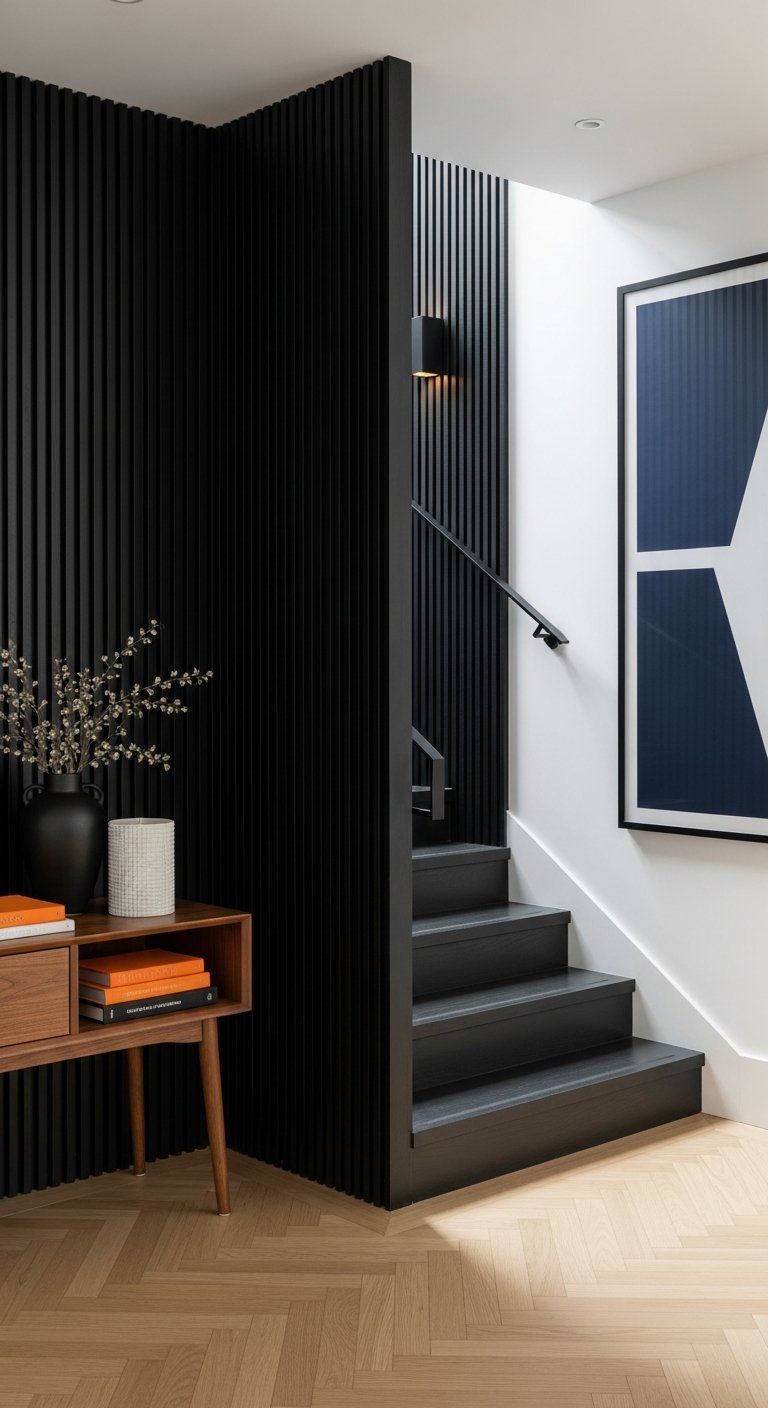 escalier moderne mur noir