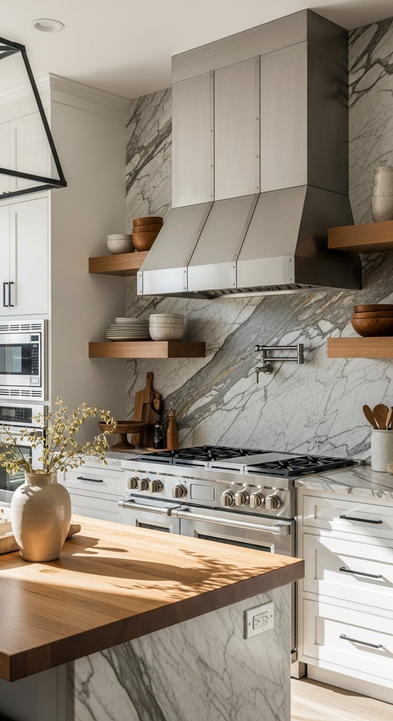 hotte inox industrielle cuisine marbre