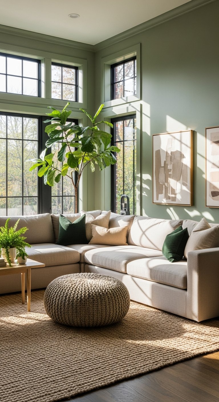 salon haut plafond sauge