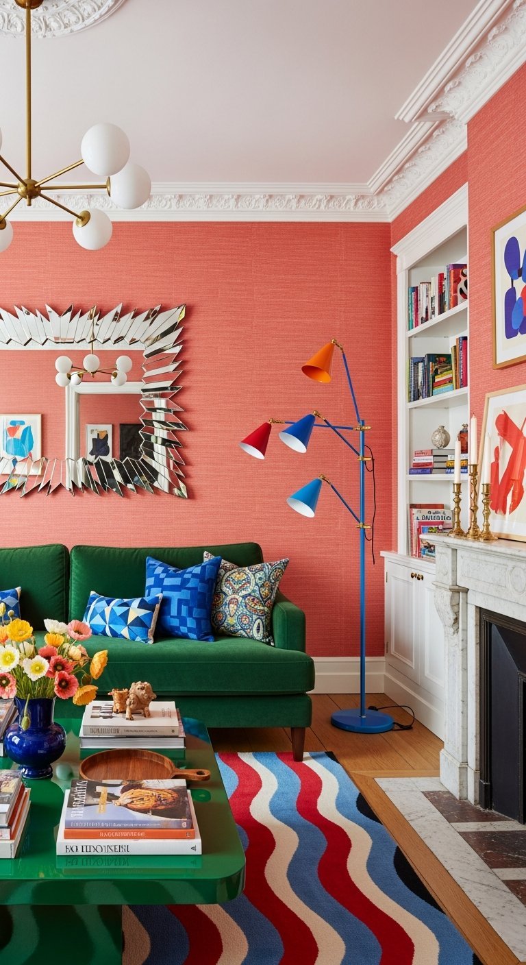 salon retro couleurs vives