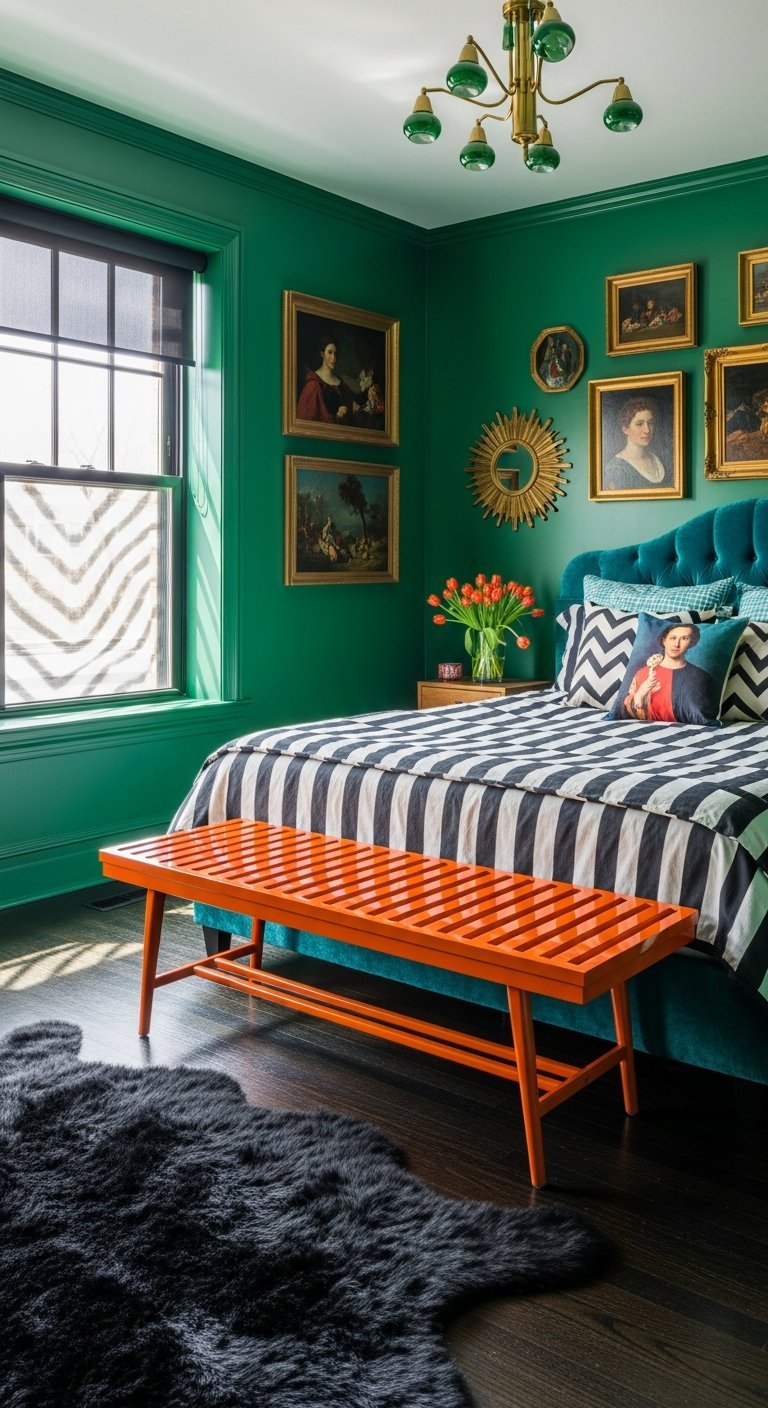 deco eclectique banc orange vert