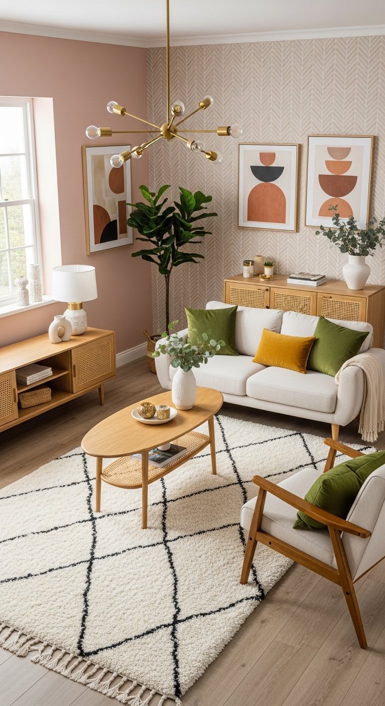 salon rose geometrique doux