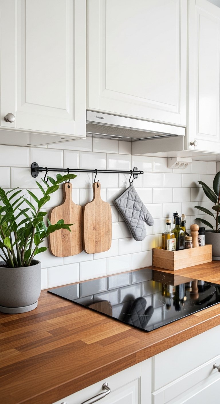 credence metro blanc ustensiles bois