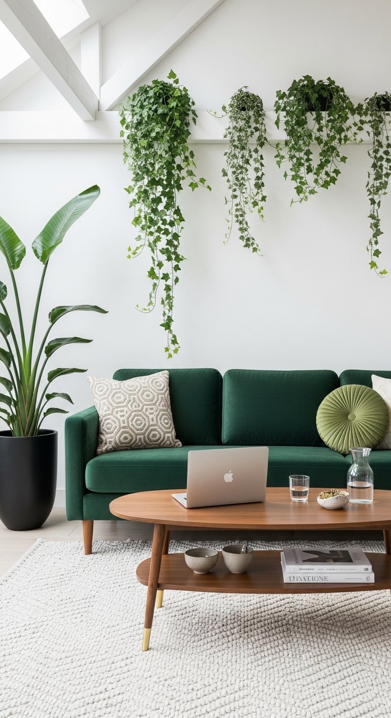 plantes suspendues mur blanc