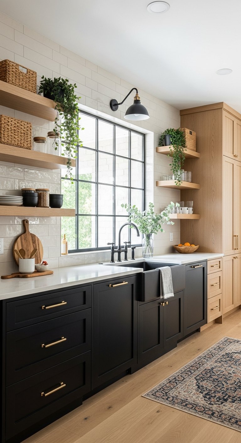 cuisine bois et noir credence geometrique