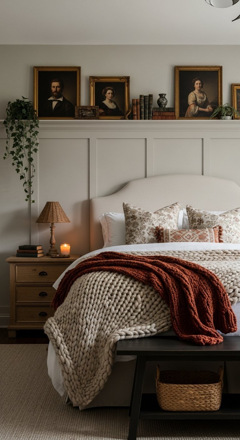 deco vintage plaid terracotta chambre