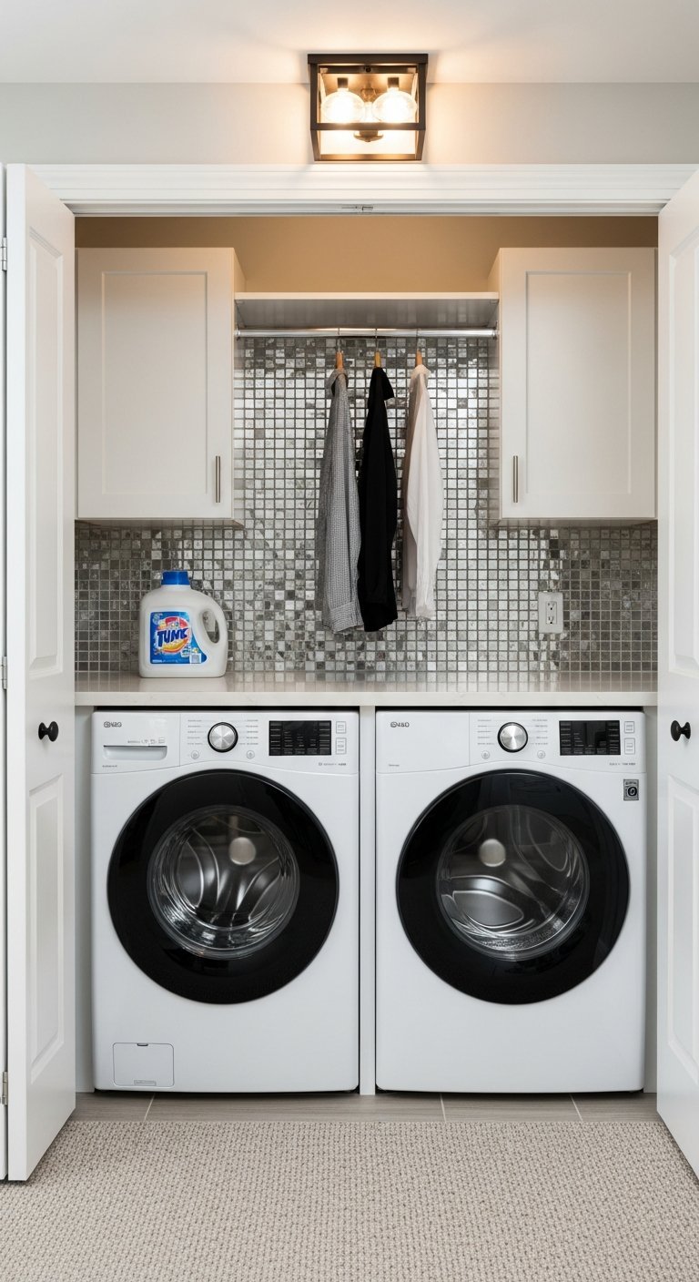 placard buanderie mosaique argent