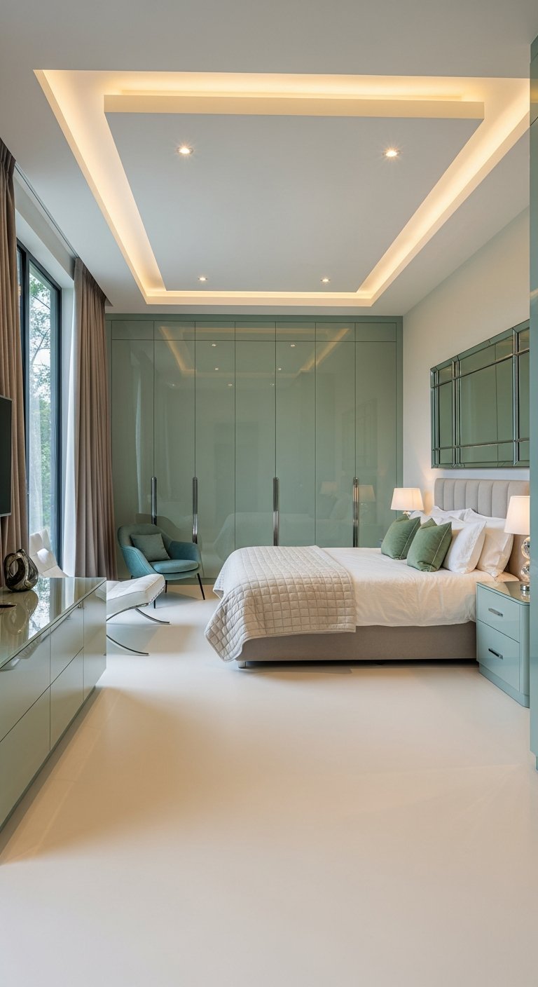 chambre design moderne vert laque