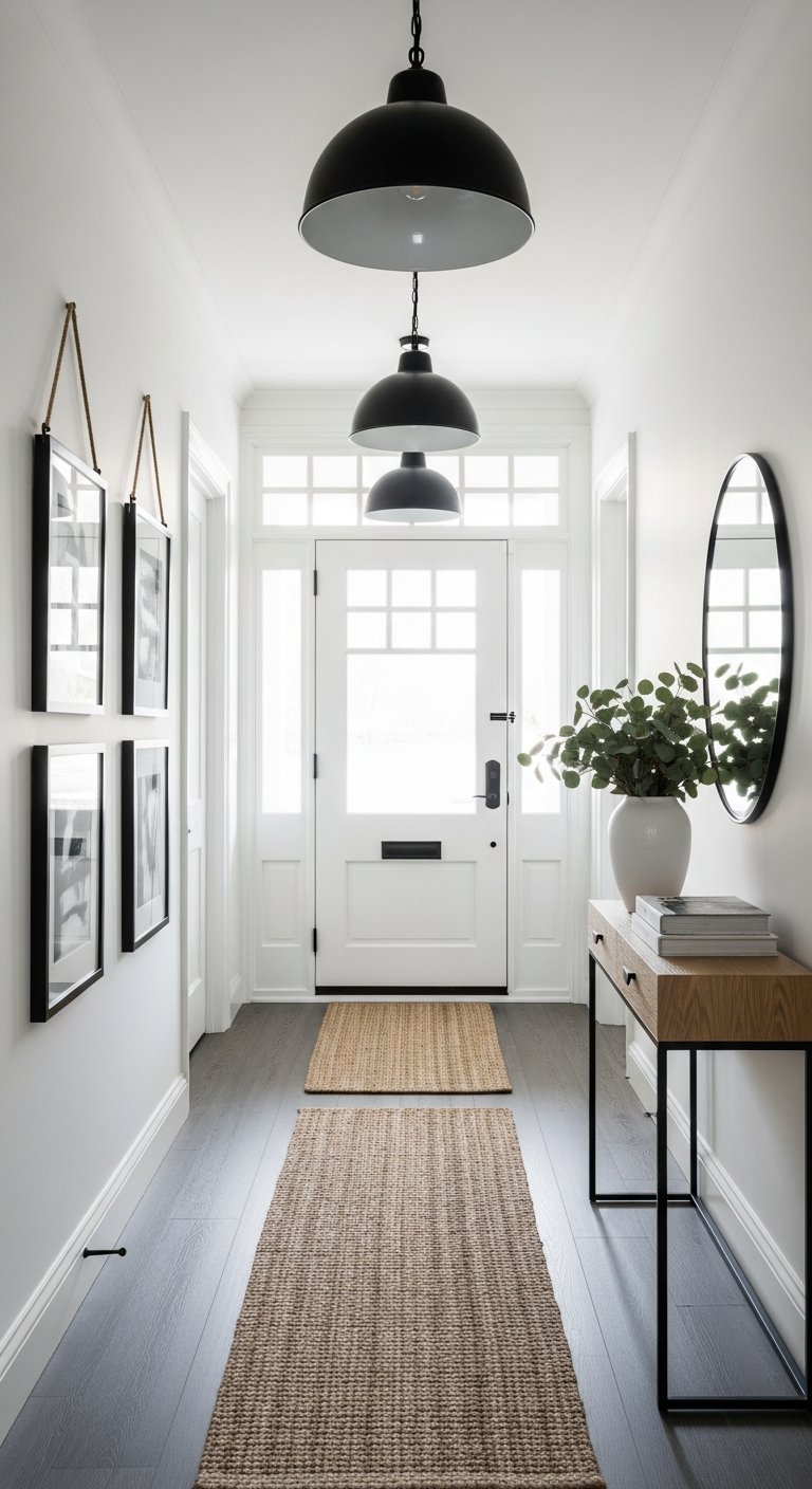 couloir galerie cadres noirs