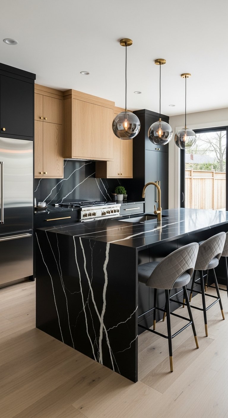 cuisine bois et noir marbre elegant