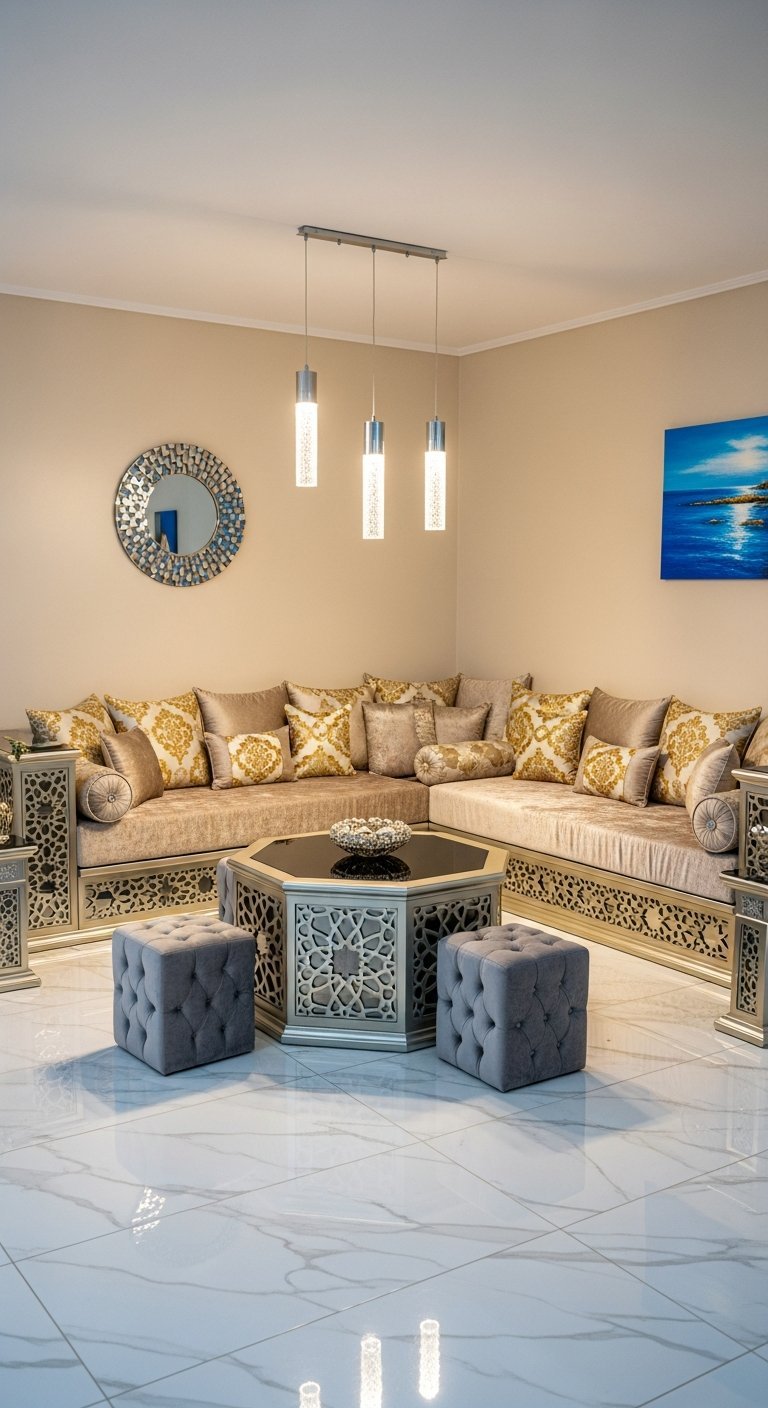 salon algerien beige miroir mosaique