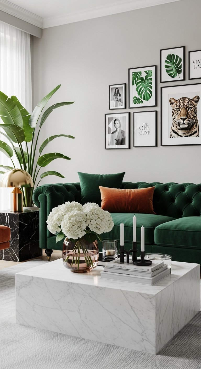 salon vert chesterfield marbre