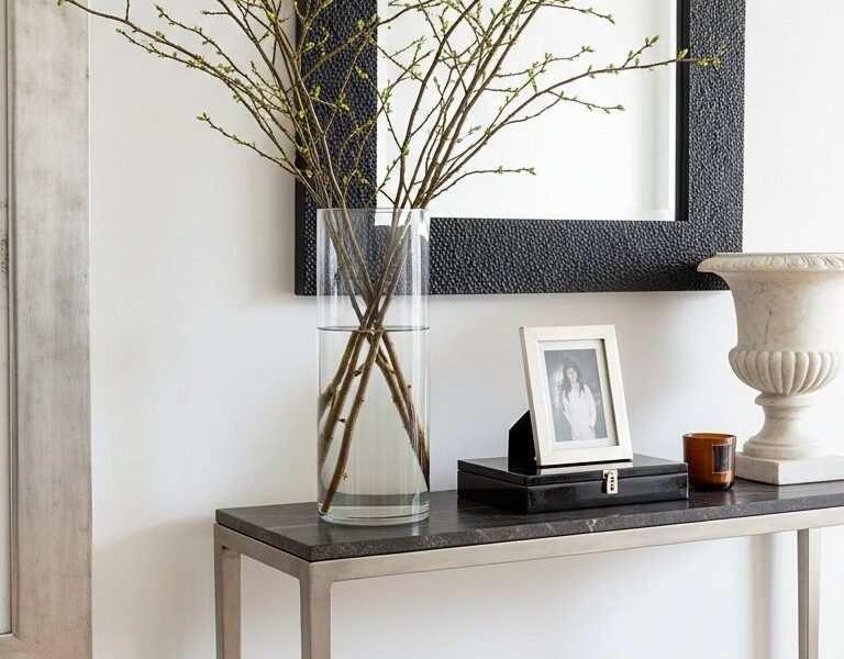 console fine miroir carre