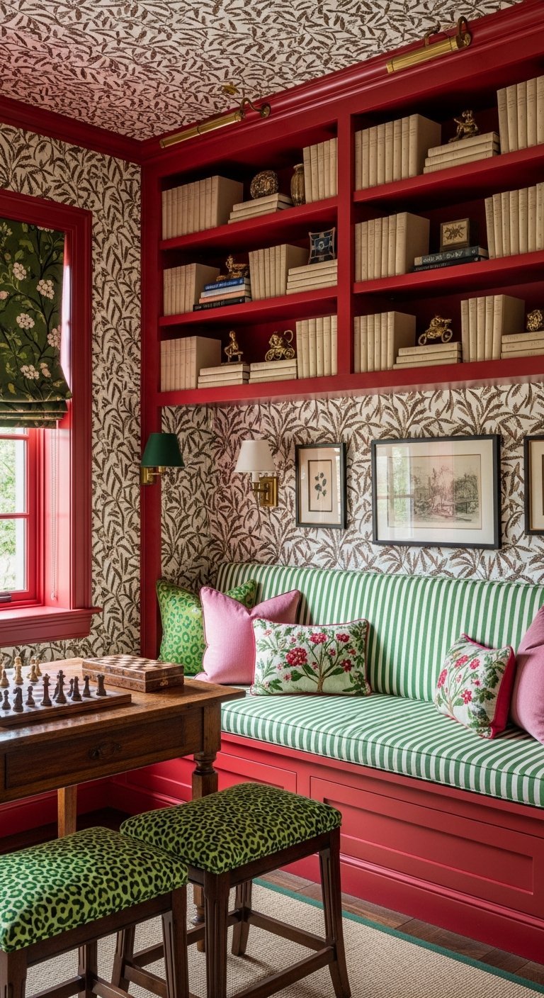 salon cottage rouge vert