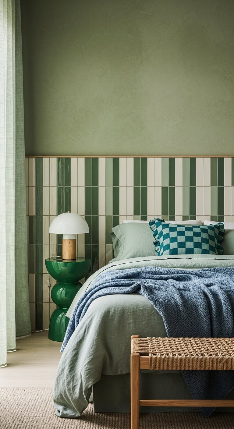 tete de lit carrelage vert original