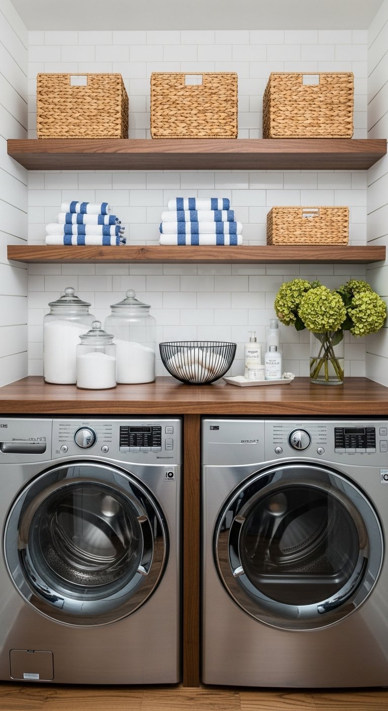 etageres bois paniers osier