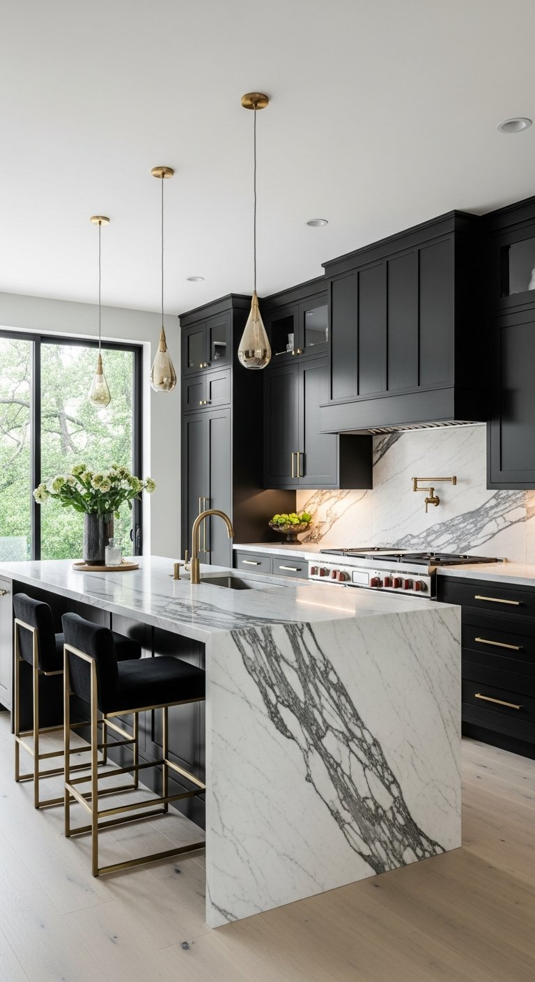 cuisine bois et noir finitions laiton