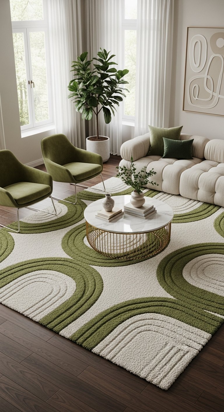 tapis organique vert beige
