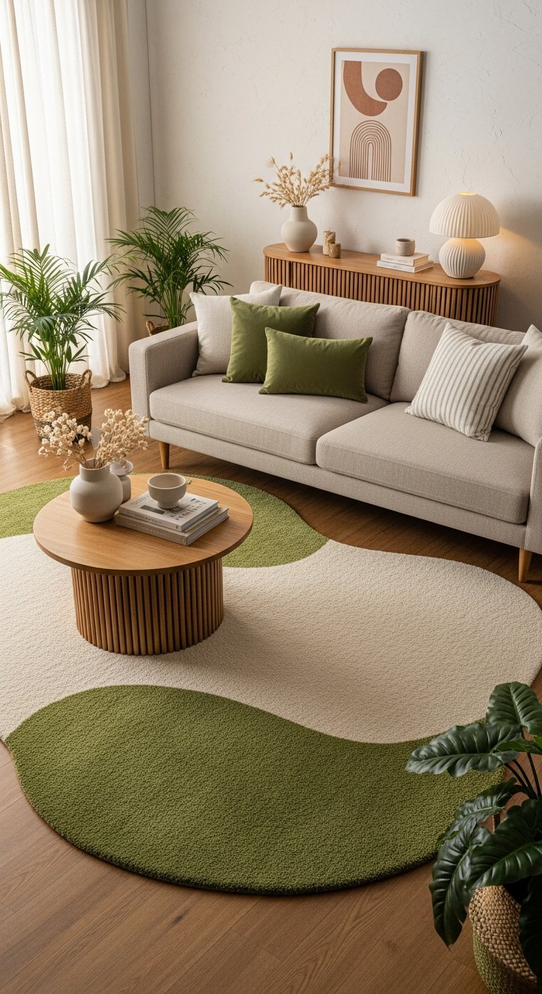 tapis abstrait vert blanc