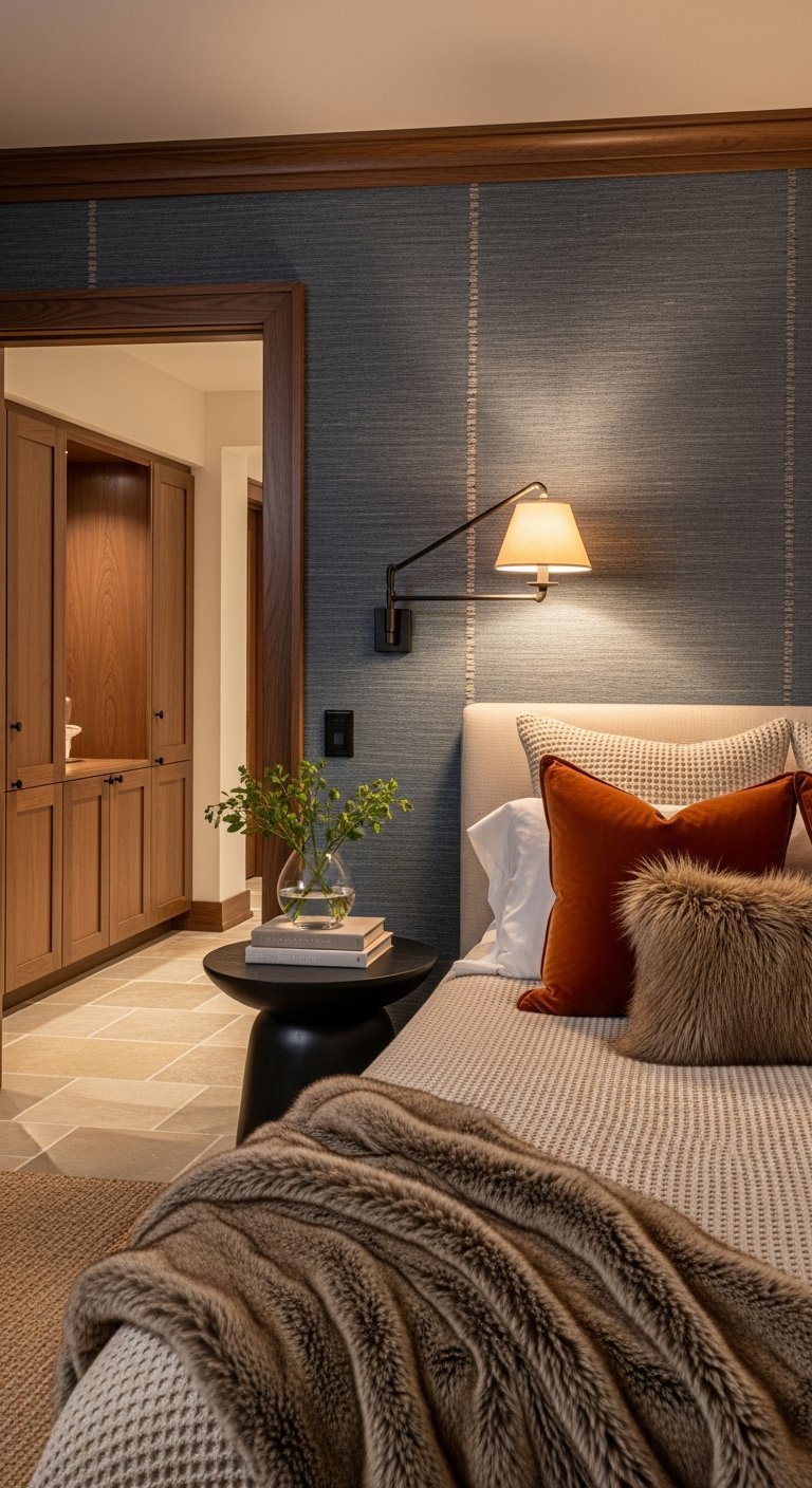 chambre bleu et rouille texture murale