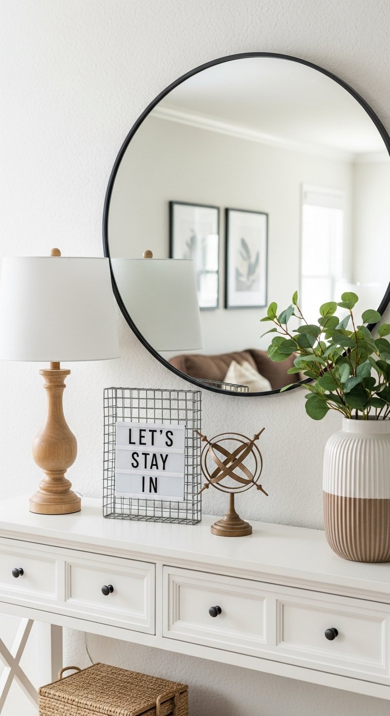 console entree miroir rond