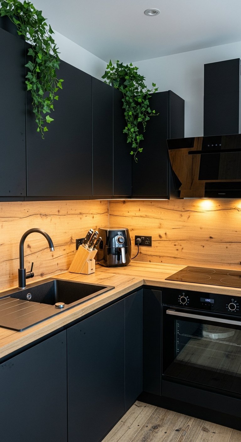 cuisine bois et noir touche naturelle