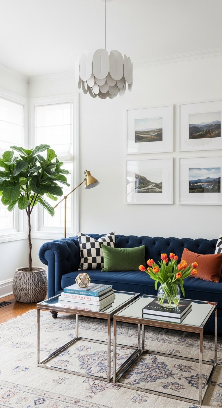 canape chesterfield bleu salon